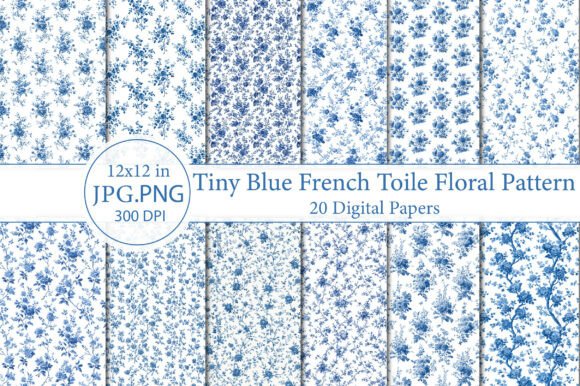 Download Tiny Blue French Toile Floral Pattern - Floral pattern Collection