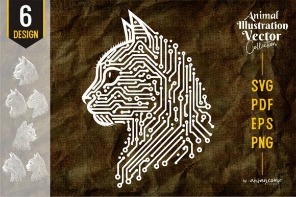 Download Cat Circuit Head – Tech Line Art Animal - Line art animal Collection